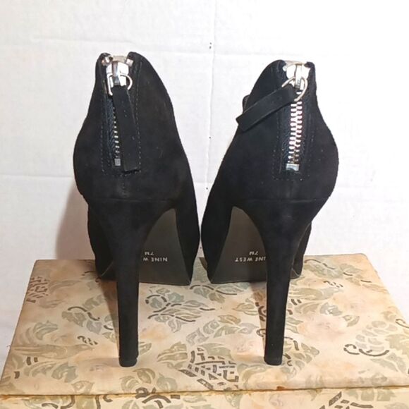 Nine West Heywire Black Leather Zipper Platform Stiletto Bootie  4" Heel… - Picture 5 of 10
